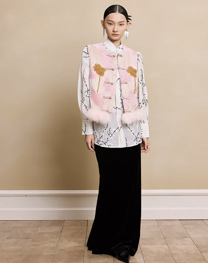 HECO 100% polyester Buckle Bead Embroidered pink apricot Round Neck Vest - spark.