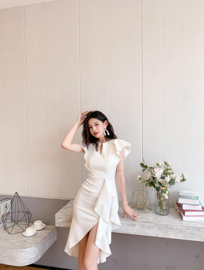 DOLLY Luxury V-Neck Short Sleeve High waist Slim Fit Irregular Hem Date Dress-LISA