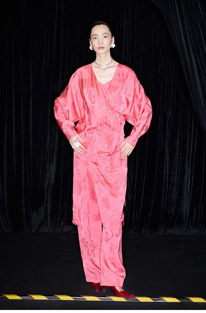 M essential Mackay designer lotus petal red jacquard tether folded loose shirt - BIRD.