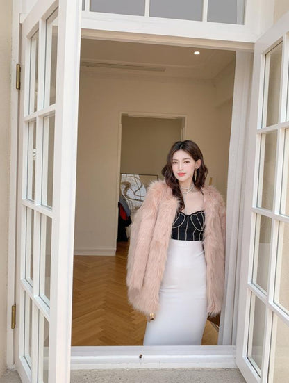 DOLLY Elegant Black and White Sleeveless Chest Wrap Bandage Midi Dress-BABE