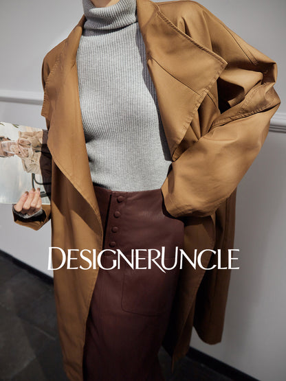 DGU "Luyin" Caramel Coffee Trench Coat Double-breasted Long Versatile High-End Jacket - Philip ?