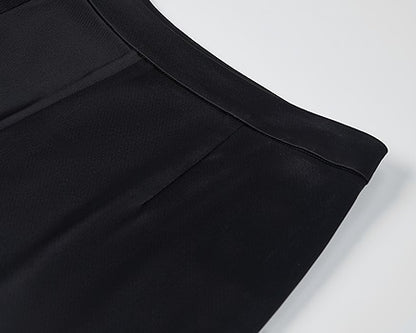 COMME MOI summer black cut-out satin panel flared pants - MADELYN.