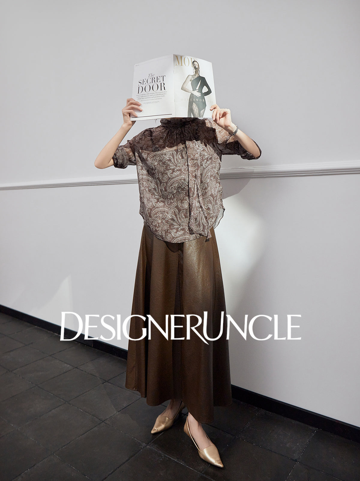 DGU "Suhui" retro printed long-sleeved loose high-end commuter top - PIRATE.