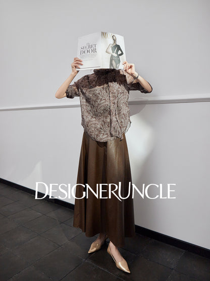 DGU "Suhui" retro printed long-sleeved loose high-end commuter top - PIRATE.