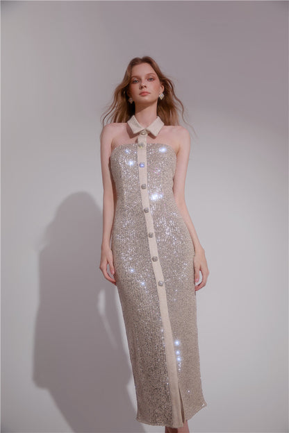 Wardrobes by Chen High End Sequin Halter Neck Cocktail Dress-Davy