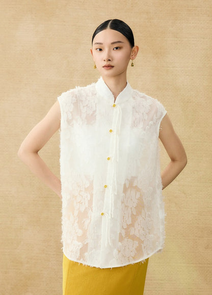 HECO Chinese Style Stand-up Collar Cut Flower Sleeveless Shirt - HELD .