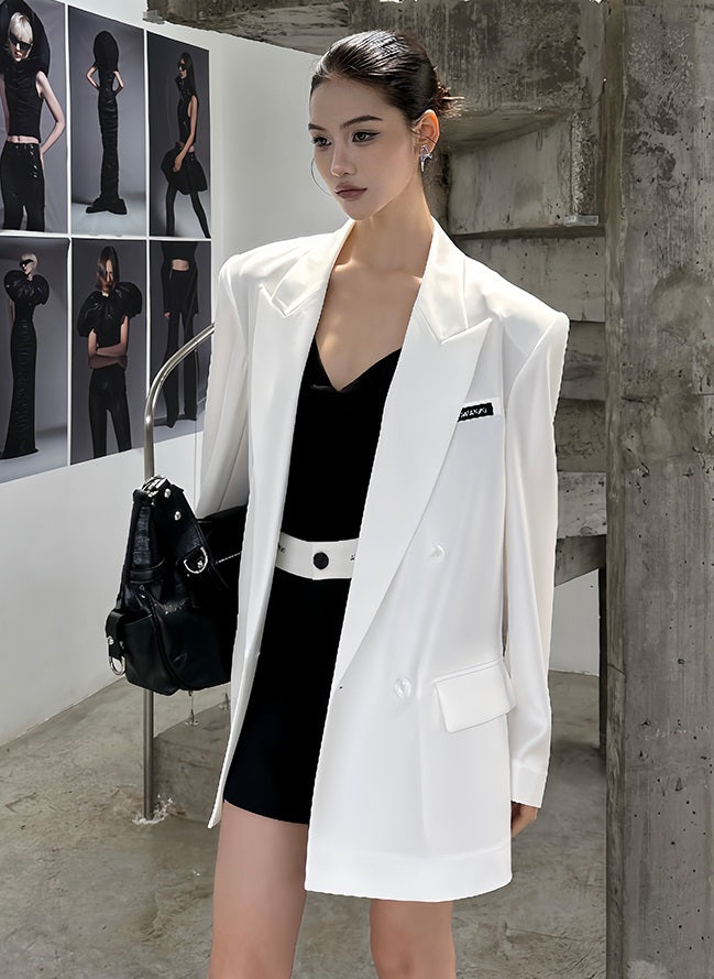 ANNAKIKI Designer White Acetate Print Loose Suit Jacket for Women - CRAVE