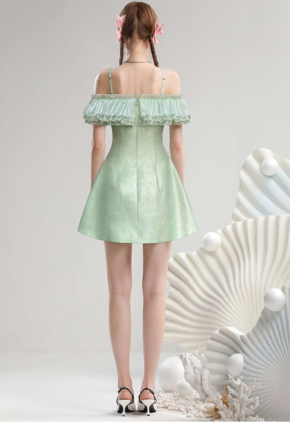CHECOCRE Stubble French temperament elegant celebrity one-shoulder suspender dress - PIKO.