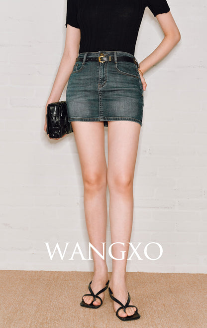 WANGXO | Denim High-Waisted Slim Anti-Ride Culottes Skirt-SERAPHINA.