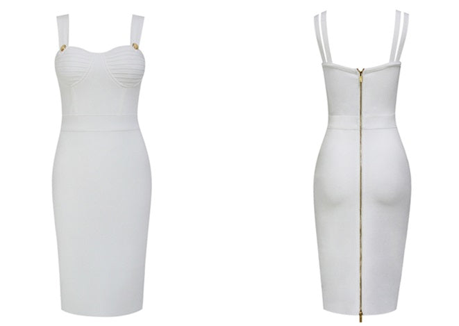 DOLLY Elegant V-Neck Sleeveless Tube Top Body Hug Midi Party Dress-KASIE