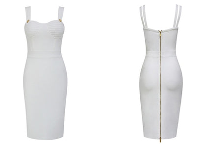 DOLLY Elegant V-Neck Sleeveless Tube Top Body Hug Midi Party Dress-KASIE