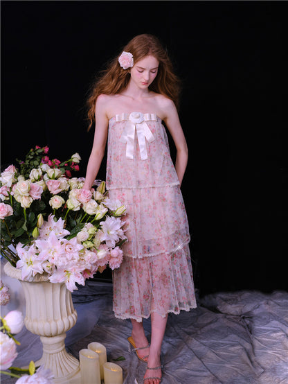 Wardrobes by Chen Luxury Floral Tube bow Maxi Summer Dress-Marilyn