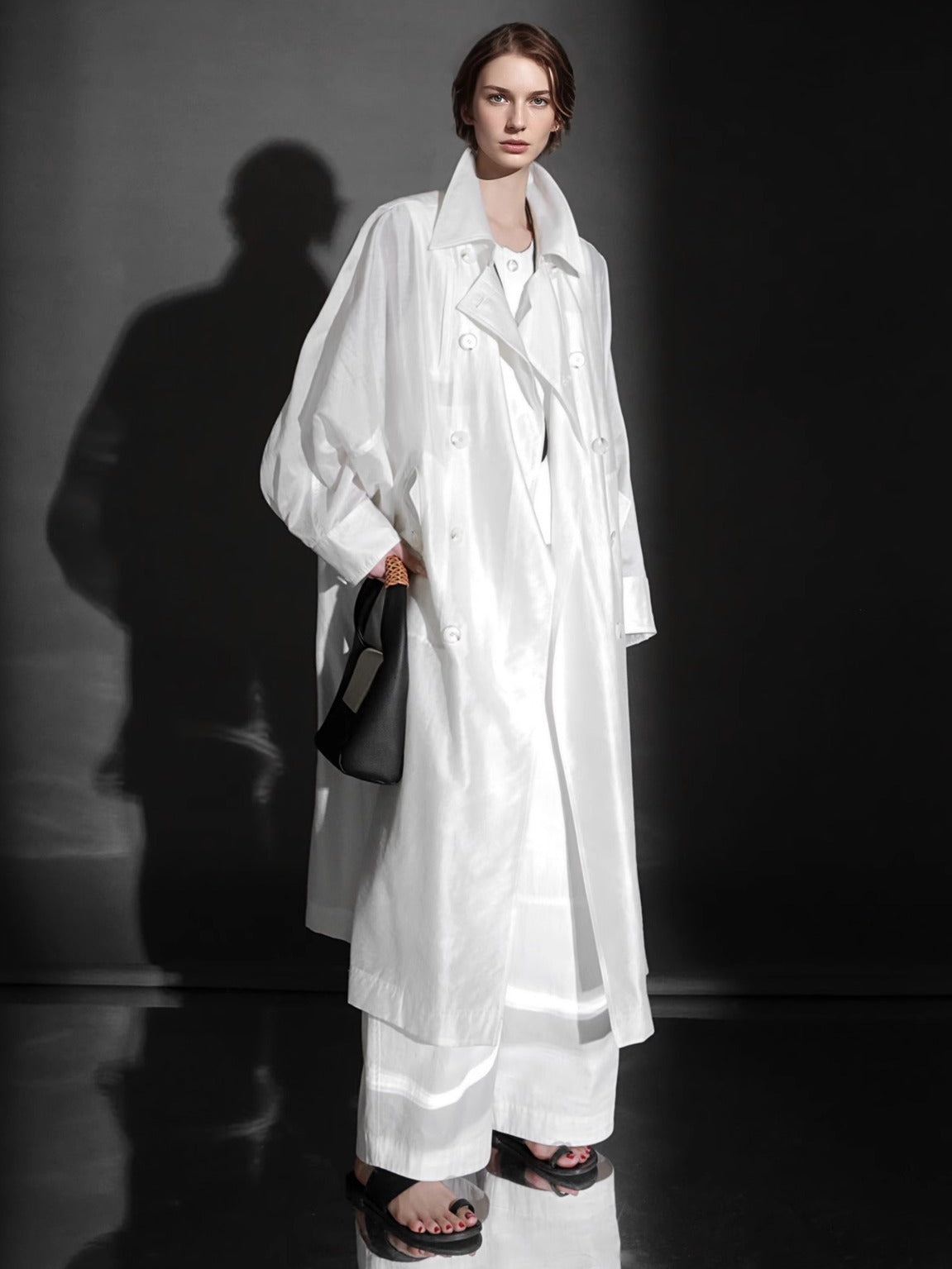 PIAOIN Light Luxury Silk Luster Tencel Linen Trench Coat Jacket -JOSEPHINE