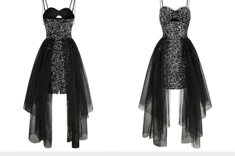 DOLLY Luxury Black Sleeveless Sequin Mesh Ribbon Birthday Dress-CARAMEL