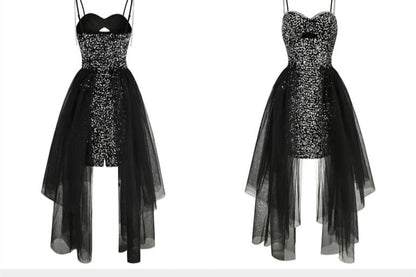 DOLLY Luxury Black Sleeveless Sequin Mesh Ribbon Birthday Dress-CARAMEL