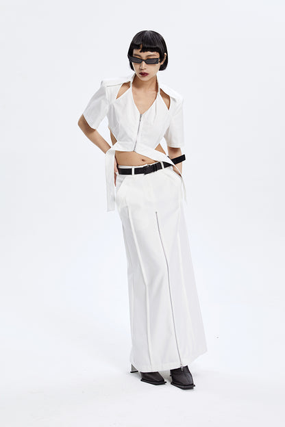 TINY IN zippered slit long straight legs structured seams low waist skirt -TENDO