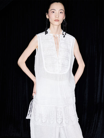 M essential Mackay designer Zen One Linen Lace Lace Sleeveless Top - KENYA.