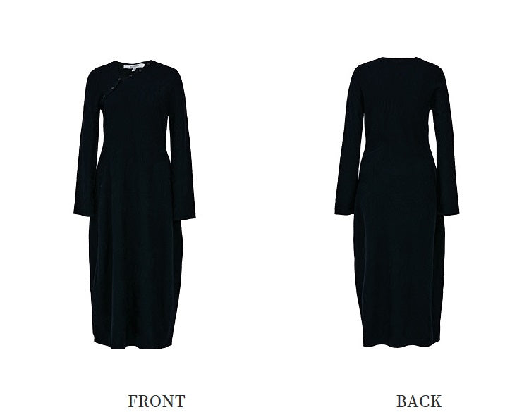 ZHUCHONGYUN Chinese winter bias placket black knit dress--ICHIMURA.