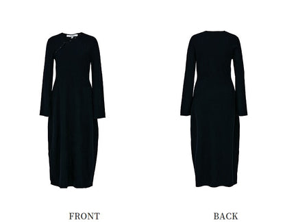 ZHUCHONGYUN Chinese winter bias placket black knit dress--ICHIMURA.