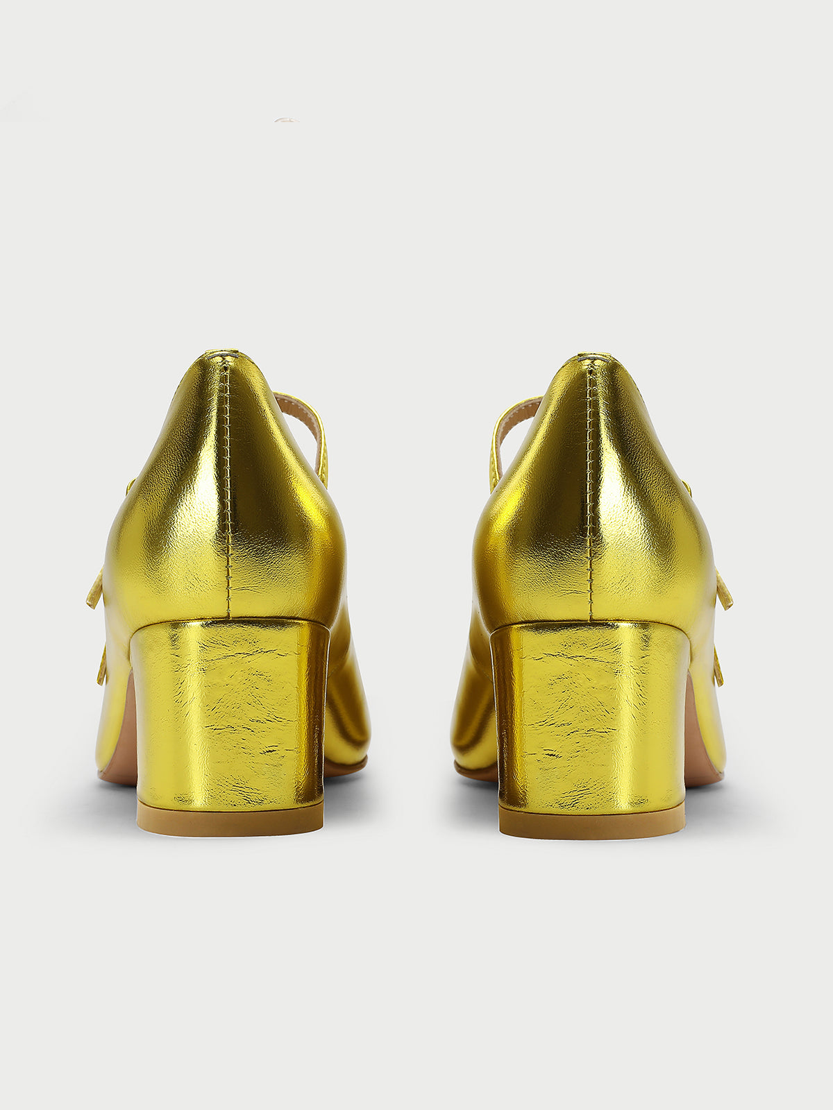 Pjjuu yellow gold double strap block heel MaryJane Pumps - Musa