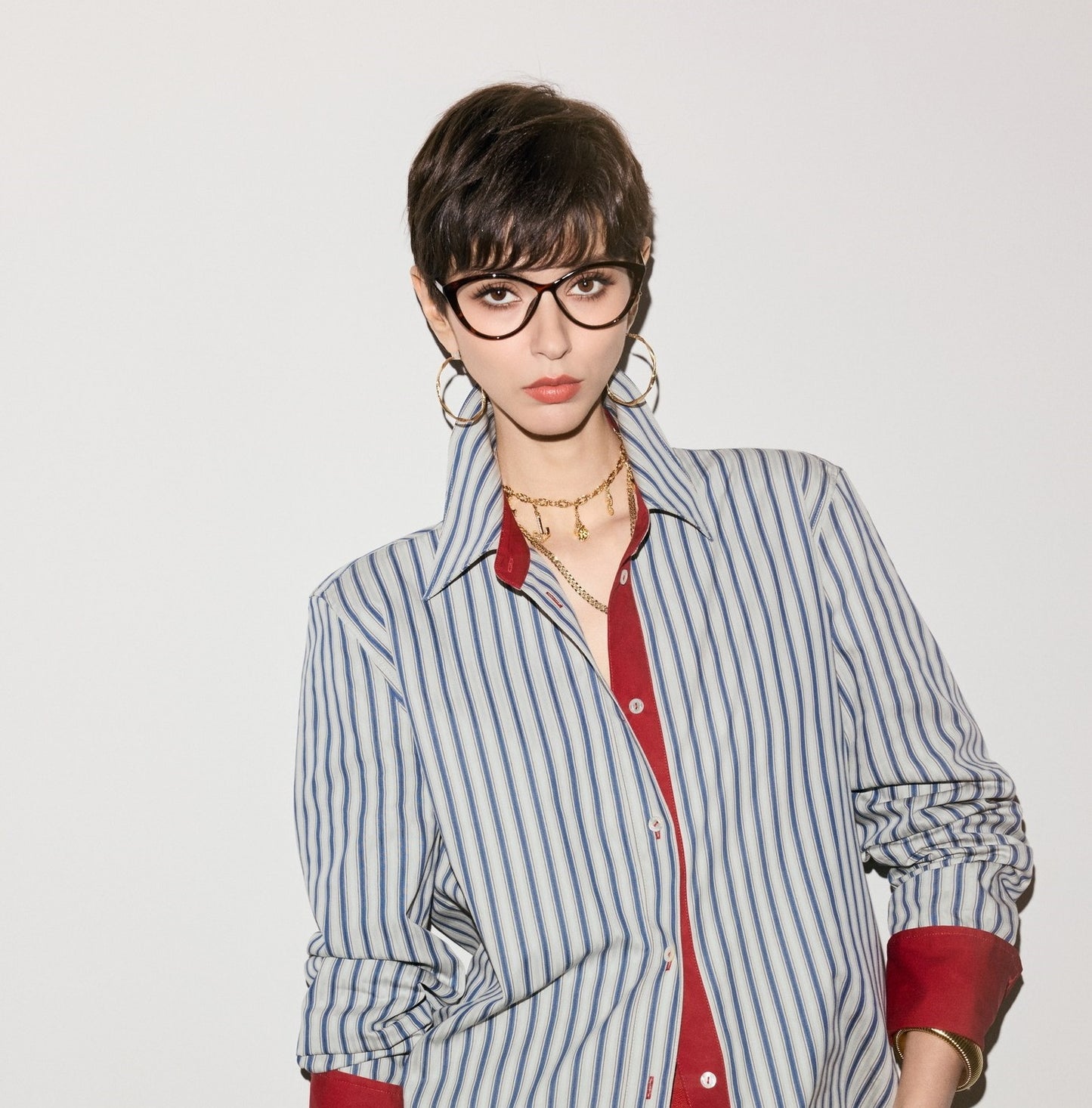 ANNASPEAK cotton up-and-down loose slimming striped long-sleeved long shirt-KILO.
