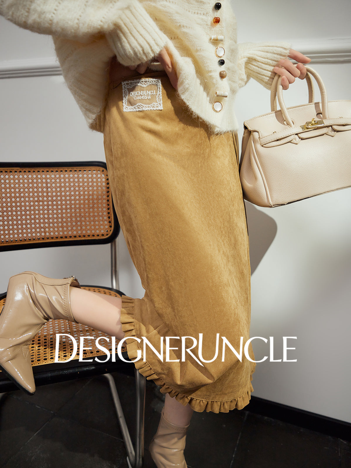 DGU "Golden Diamond" khaki high-waisted slimming commuting high-end skirt - Stephania.