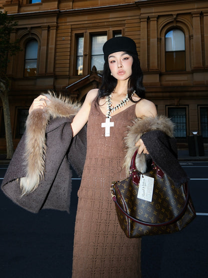 MEI SANGUAN handmade crochet suspender V-neck dress - PRIYA