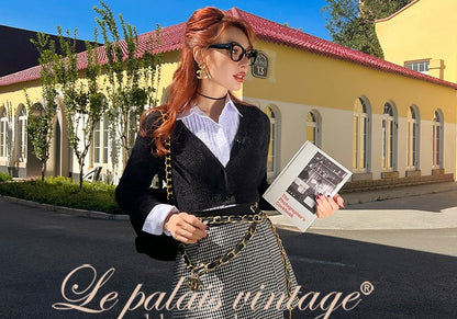 Le Palais Vintage Original Irregular Long Woolen Houndstooth Skirt - Mma.