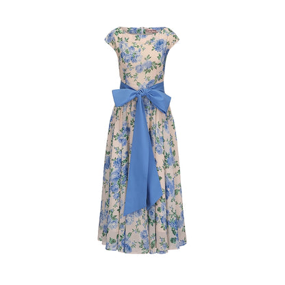 Le Palais Vintage elegant silk floral dress with a huge hem-KOTORI.