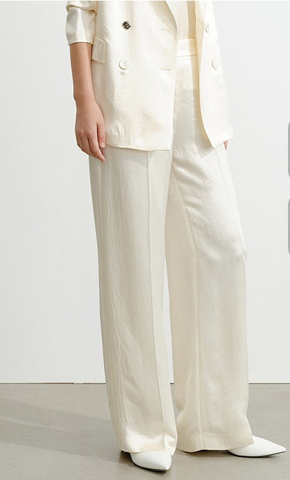 COMME MOI summer acetate texture commuter wide-leg pants - NAVY.