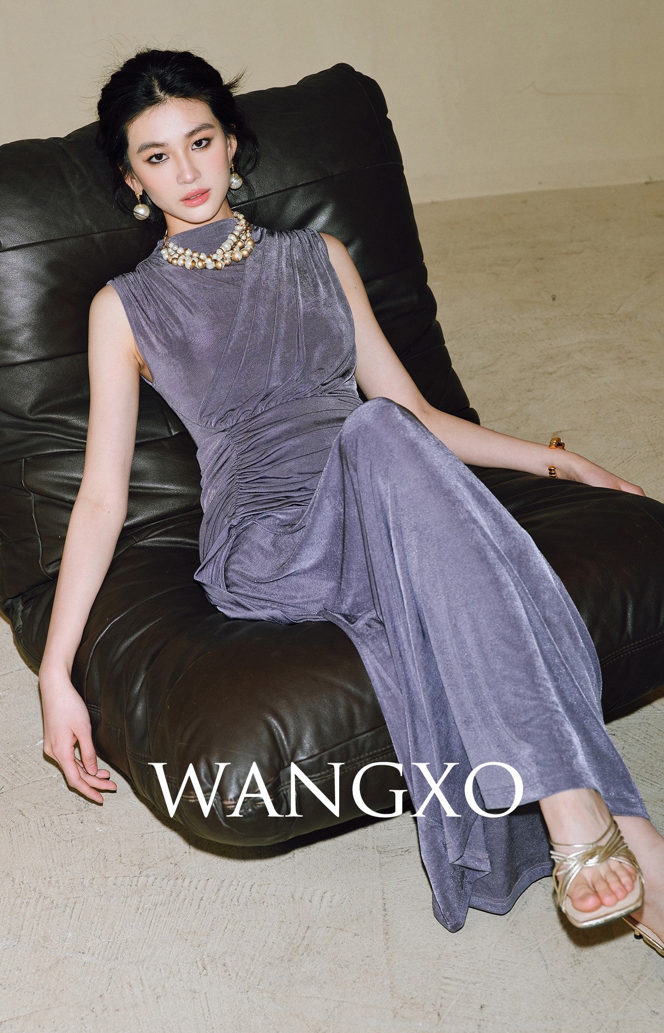 WANGXO | Draped High-Stretch Sculpt Knit Shirred Sleeveless Dress -VERA.