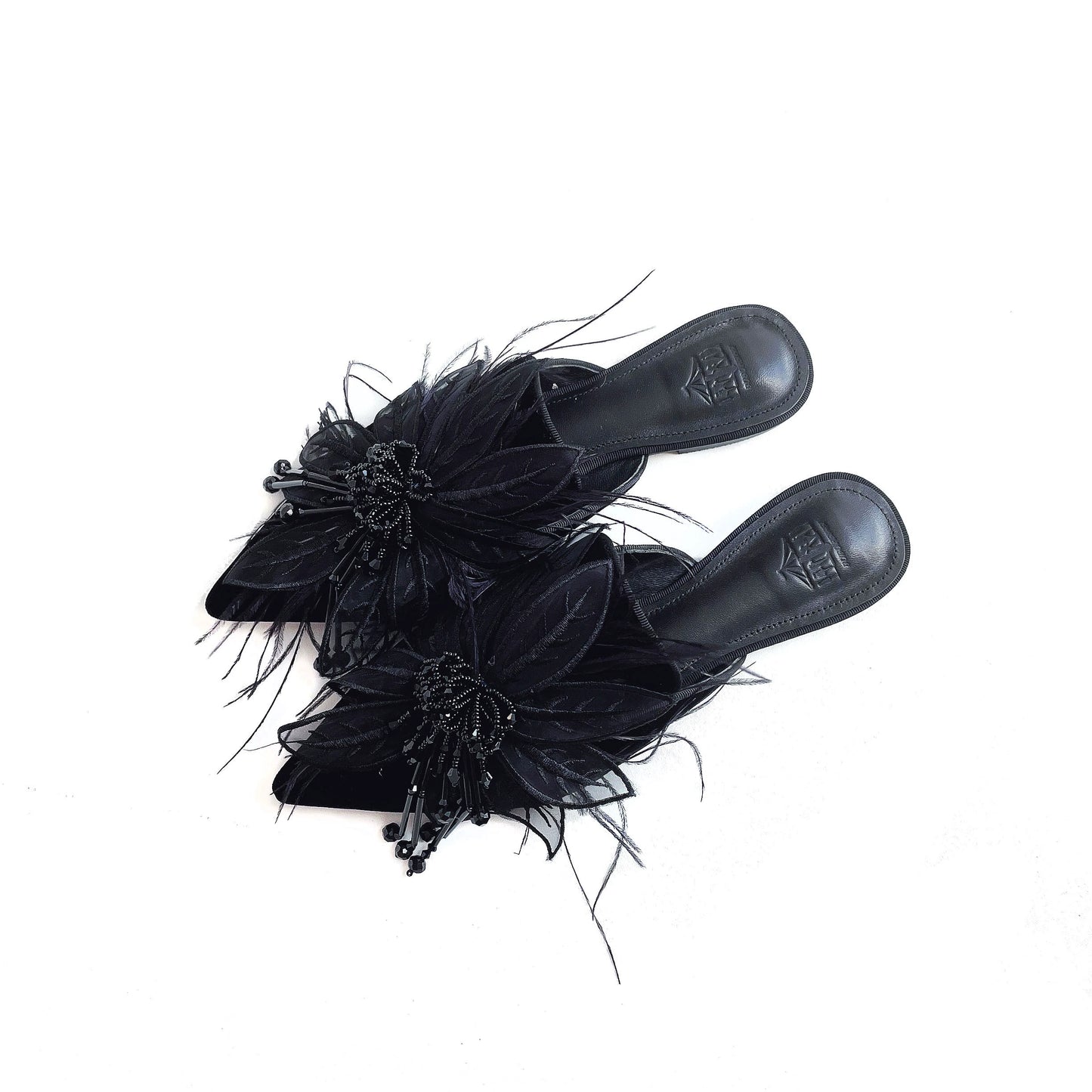 B-FEI embroidery rhinestone mules flat French sole-PSYKO.