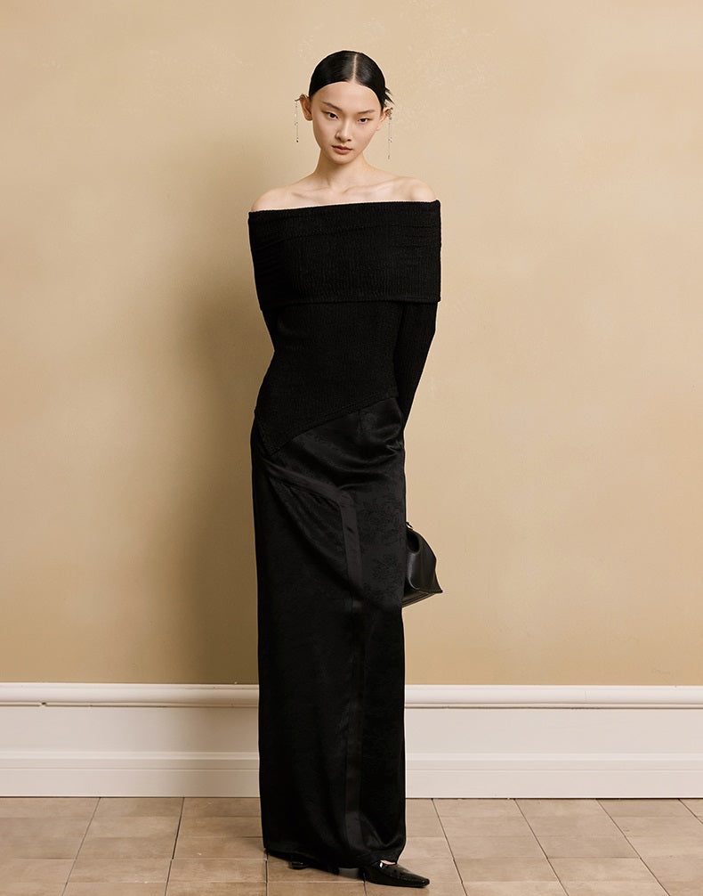 HECO stretch pleated off-the-shoulder long sleeve T-shirt - GRAD.