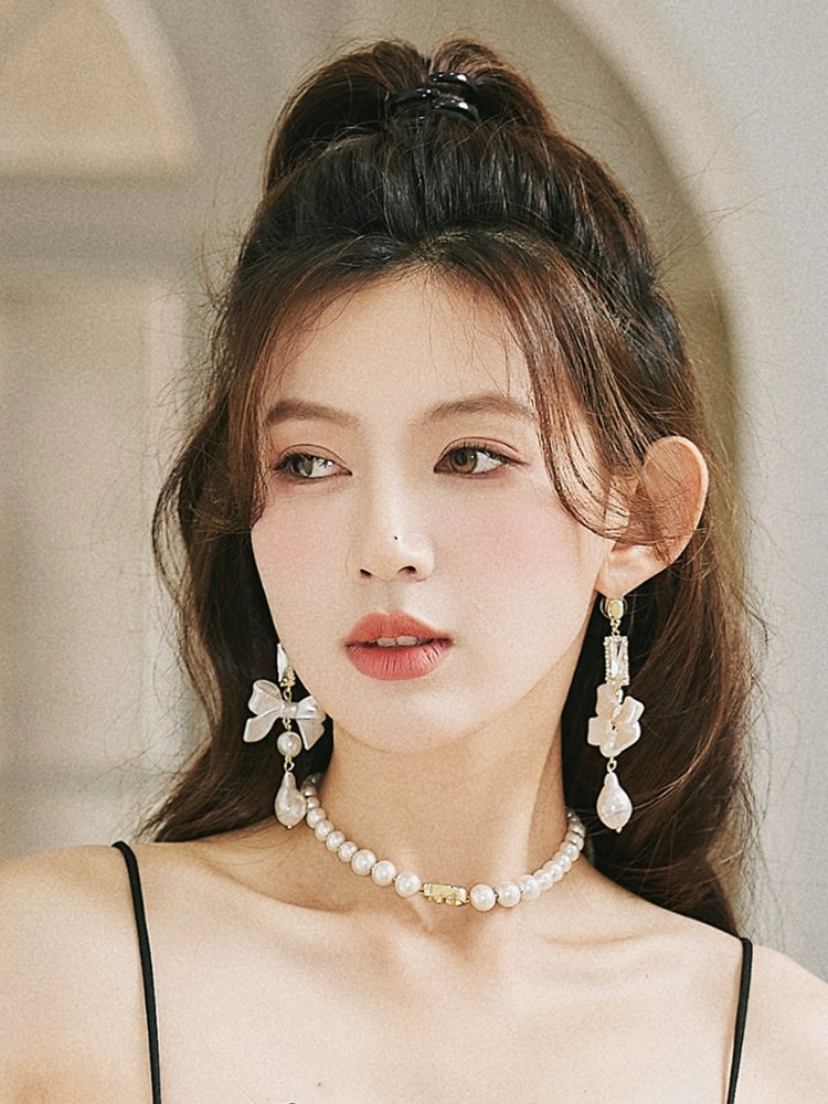 DOLLY Luxury Pretty Retro Style Bow Diamond Tassel Chic Earrings-EDITA