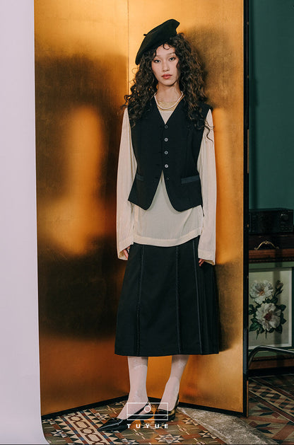 TUYUE Black Pleated Bead Elastic Waist Skirt - MONICA.