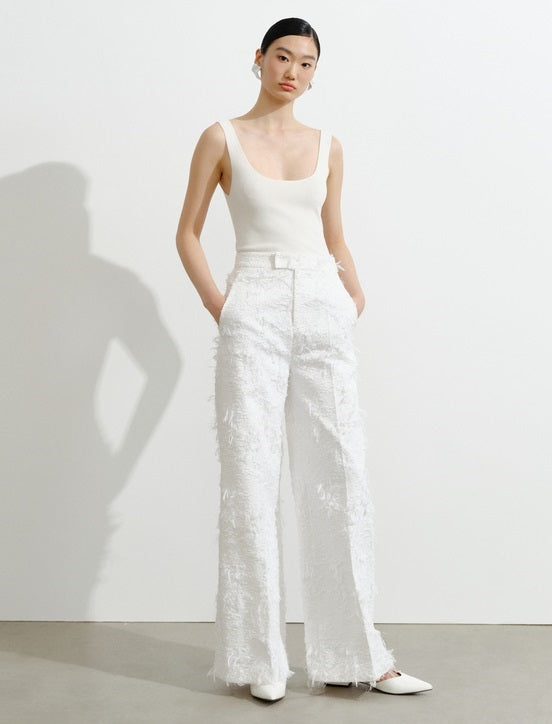 COMME MOI white jacquard wide-leg pants - AVERY.