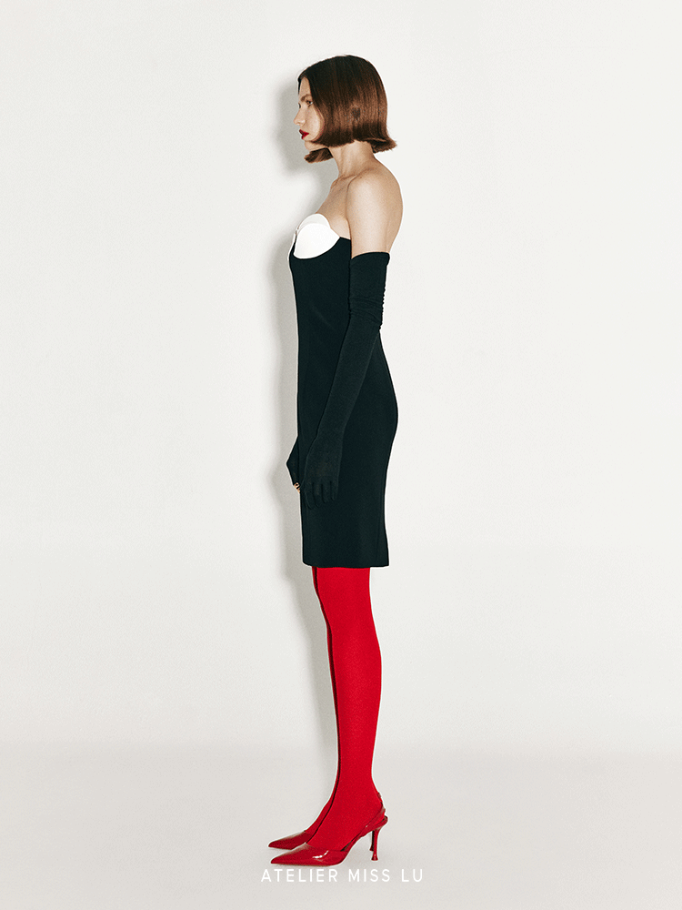 ATELIER MISS LU Abstract Flower Design Slim Fitting Dress - SHANNON.