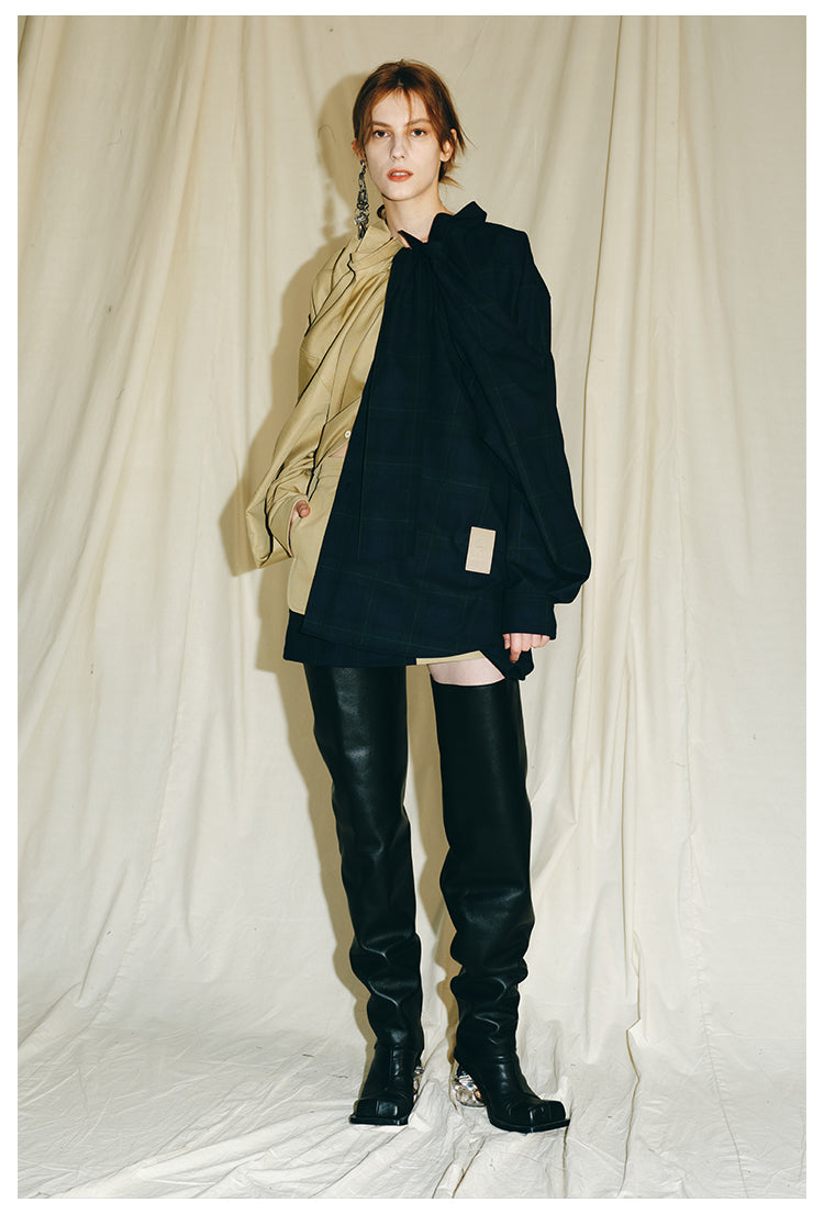 MAYALI autumn winter contrast panels luxury asymmetrical cotton  shirt - Sayyi