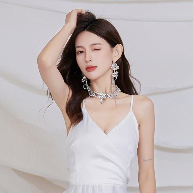 DOLLY Luxury Sliver European Style Flower Diamond Tassel Chic Earring-TALULLA