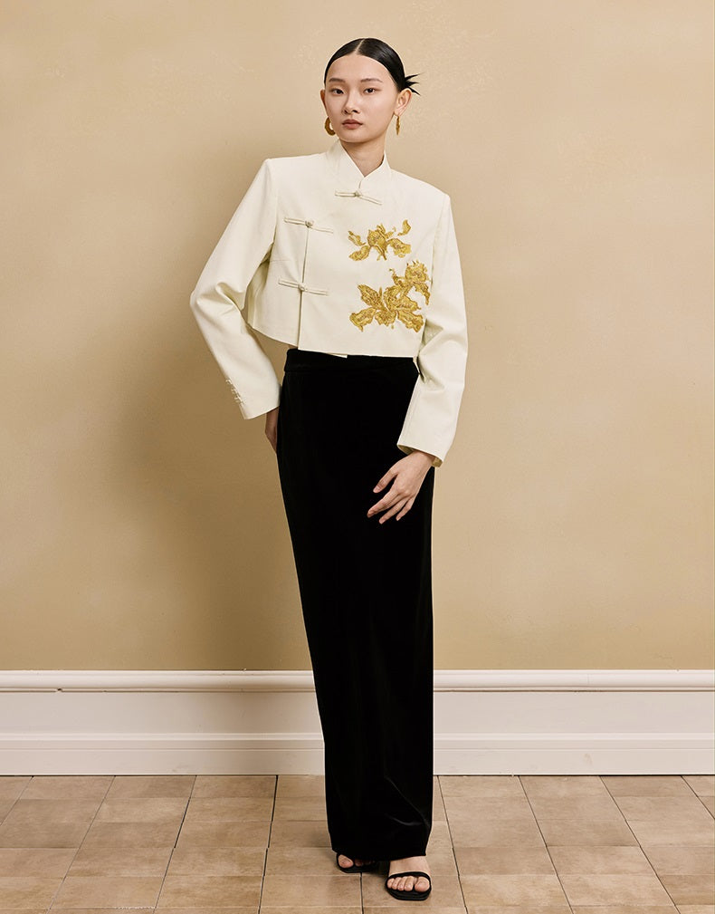 HECO Hanfu wool blazer iris embroidered  long sleeve TOP - KEEP.