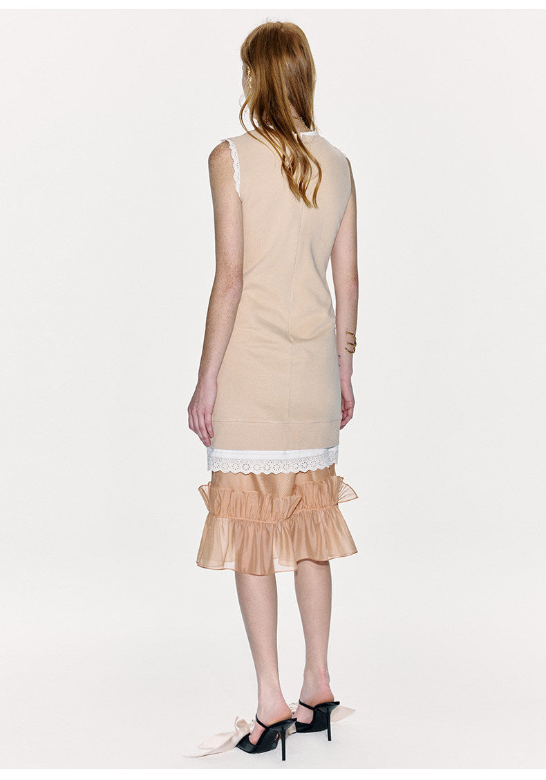 ATELIER MISS LU Lace-panelled Straight-fitting Vest Dress - DOSEY
