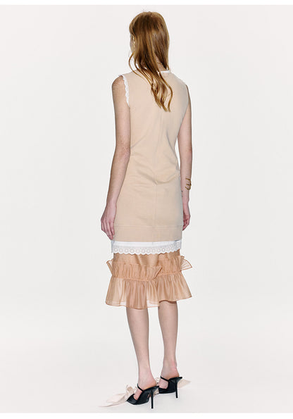 ATELIER MISS LU Lace-panelled Straight-fitting Vest Dress - DOSEY