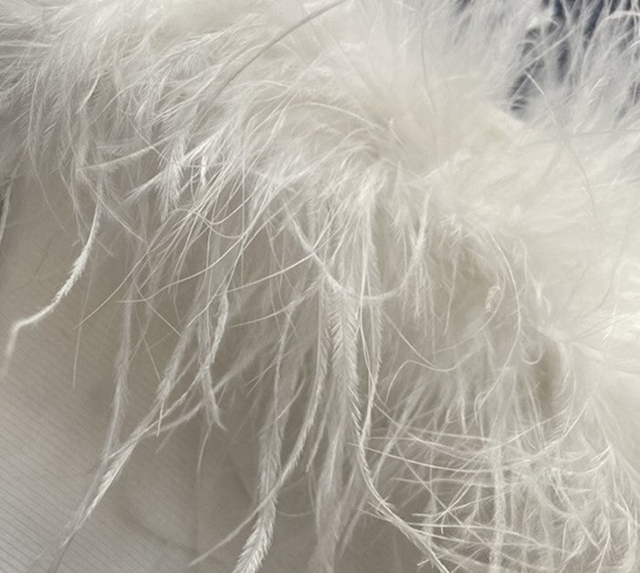 DOLLY Luxury White French Style Sleeveless Feather Tube Top Long Party Dress-HEIDI