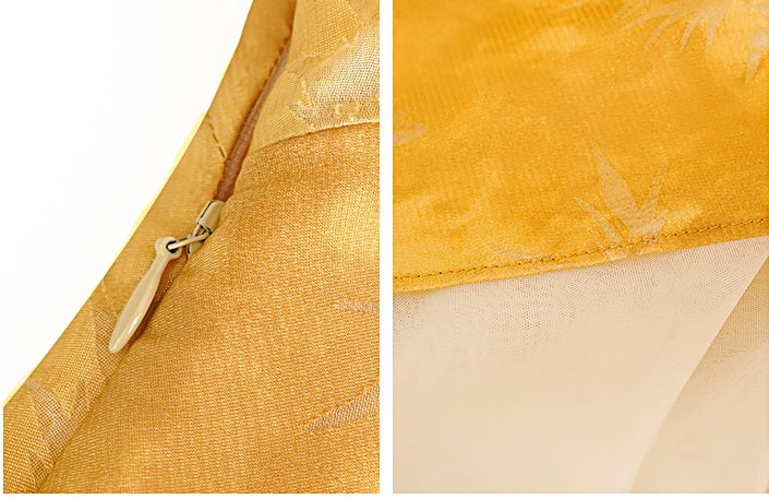 HECO Chinese V-Neck Waist Summer Elegant Floral Stitched Mesh dress - TULIP .