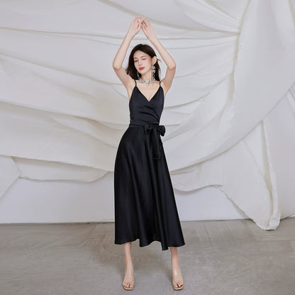 DOLLY Elegant French Style Satin V-Neck Sleeveless Backless Banquet Dress-XENA