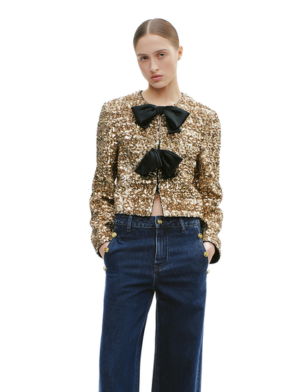 YES BY YESIR  bow decoration loose short skirt suit set - DECO