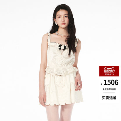 FAME bow embroidered satin top - REMI