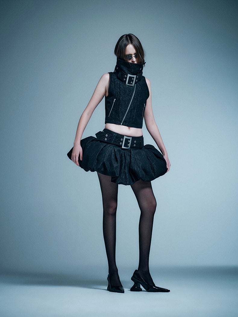 ANNAKIKI model functional stand-up collar buckle vest-KELLY