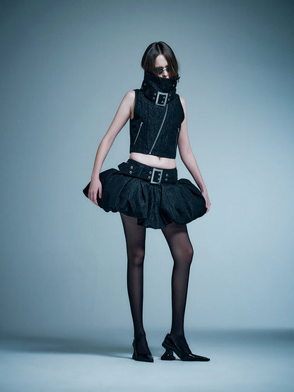 ANNAKIKI model functional stand-up collar buckle vest-KELLY