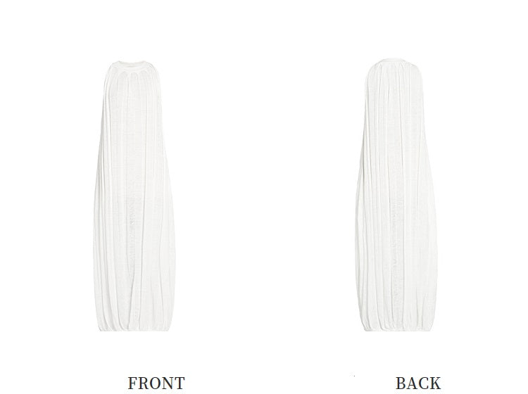 ZHUCHONGYUN white sleeveless gathered neckline balloon hem dress-NID.